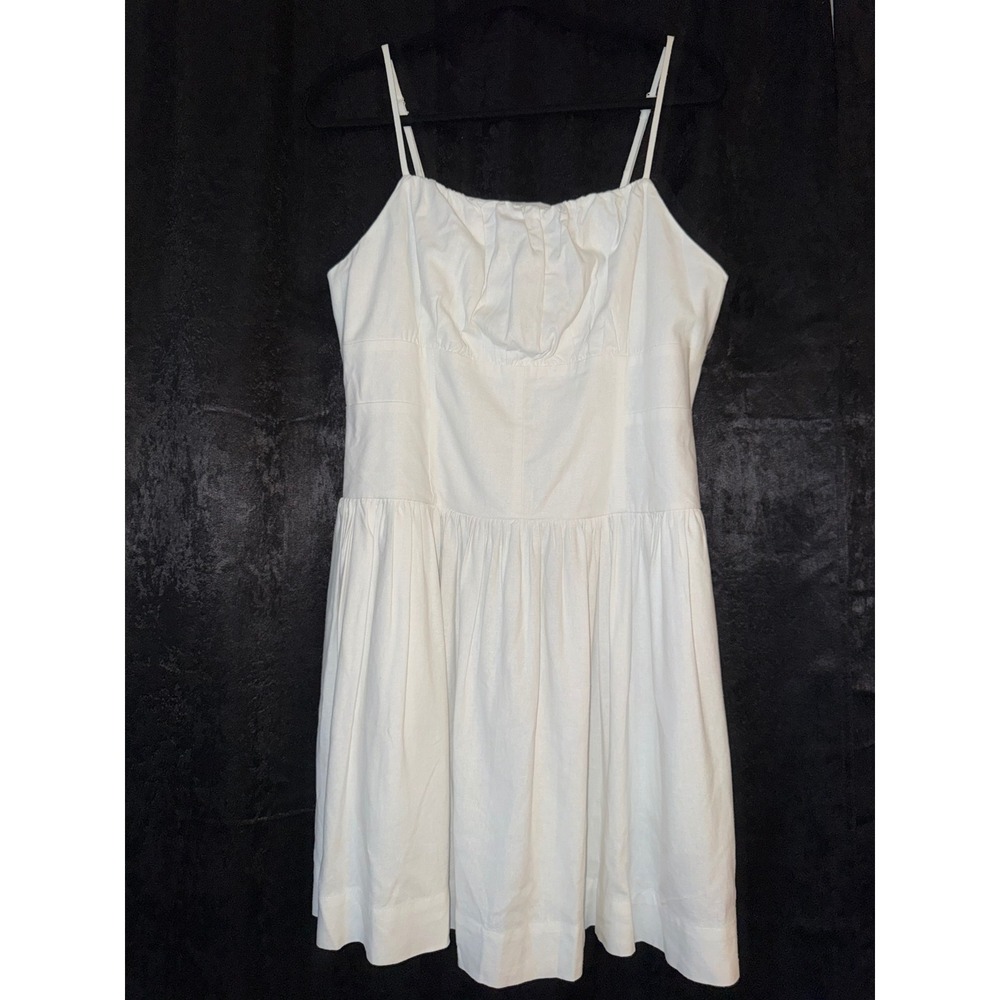 Free Assembly Womens White Cotton Mini Dress Pockets Smocked Back Size M 8-10